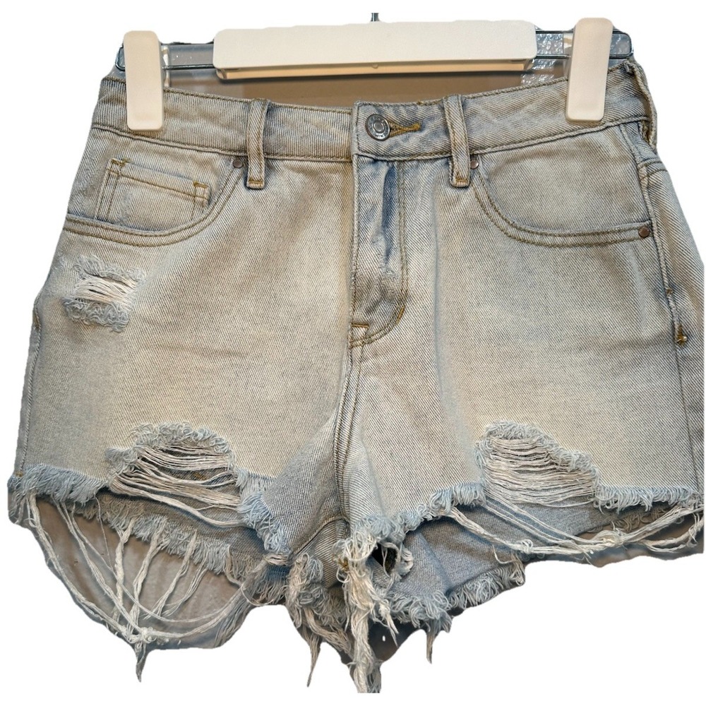 Pacsun Shorts Women's Size 25 High Rise Cut-Off Denim Distressed 5 Pockets Lt. B